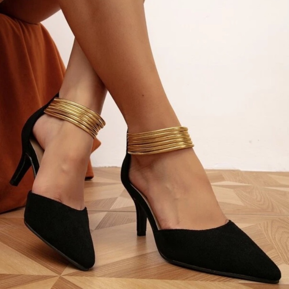 7.5 Metallic Heeled Ankle Strap Pumps